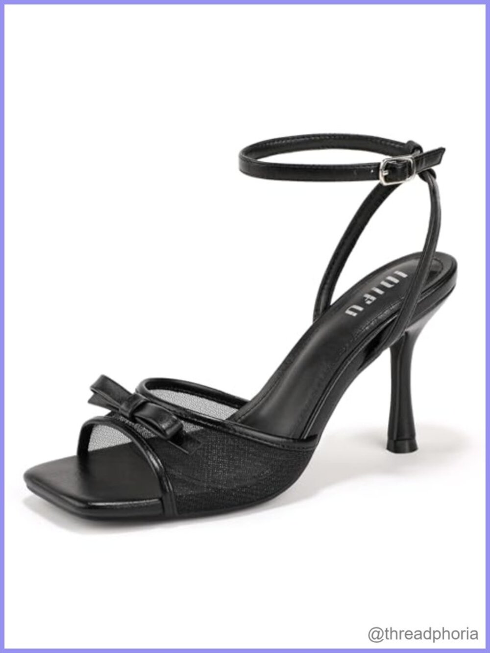 Kitten Heels Square Toe Mesh Bow Ankle Strap Slingback Sandals